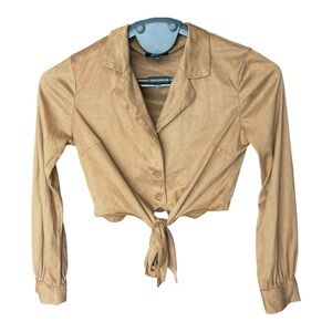 Privy Women’s Long Sleeve Tie Front Cropped Shirt in Size Small